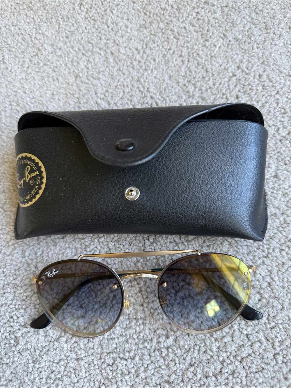 Ray-Ban Gold Frame Sunglasses with Brown Gradient and Yellow Tint Lenses